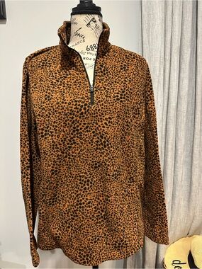 Lands' End Leopard-Print Half-Zip in Rust & Black
